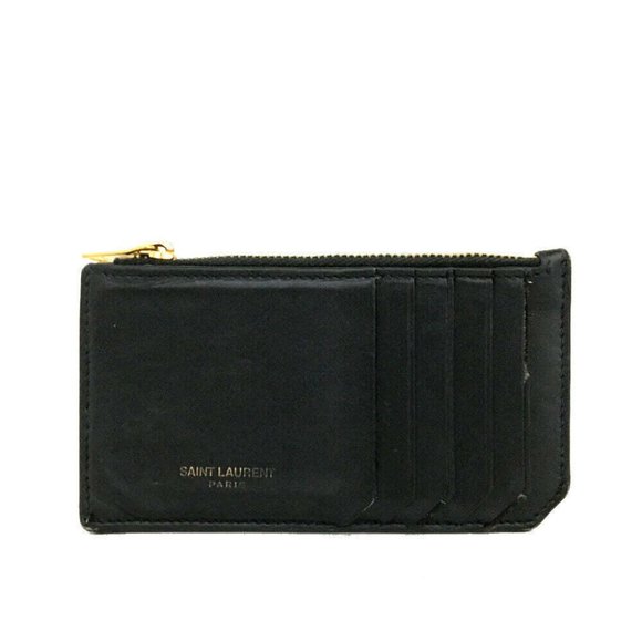 SAINT LAURENT Grained Calfskin 5 Fragments Zip Pouch Card Holder Black - Picture 1 of 8
